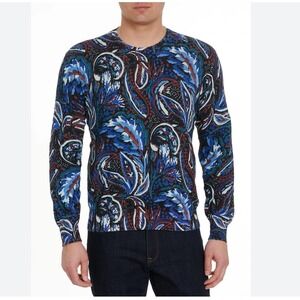 Robert Graham Men's Paisley Solar Wind Cotton Linen‎ Long Sleeve Sweater Size L
